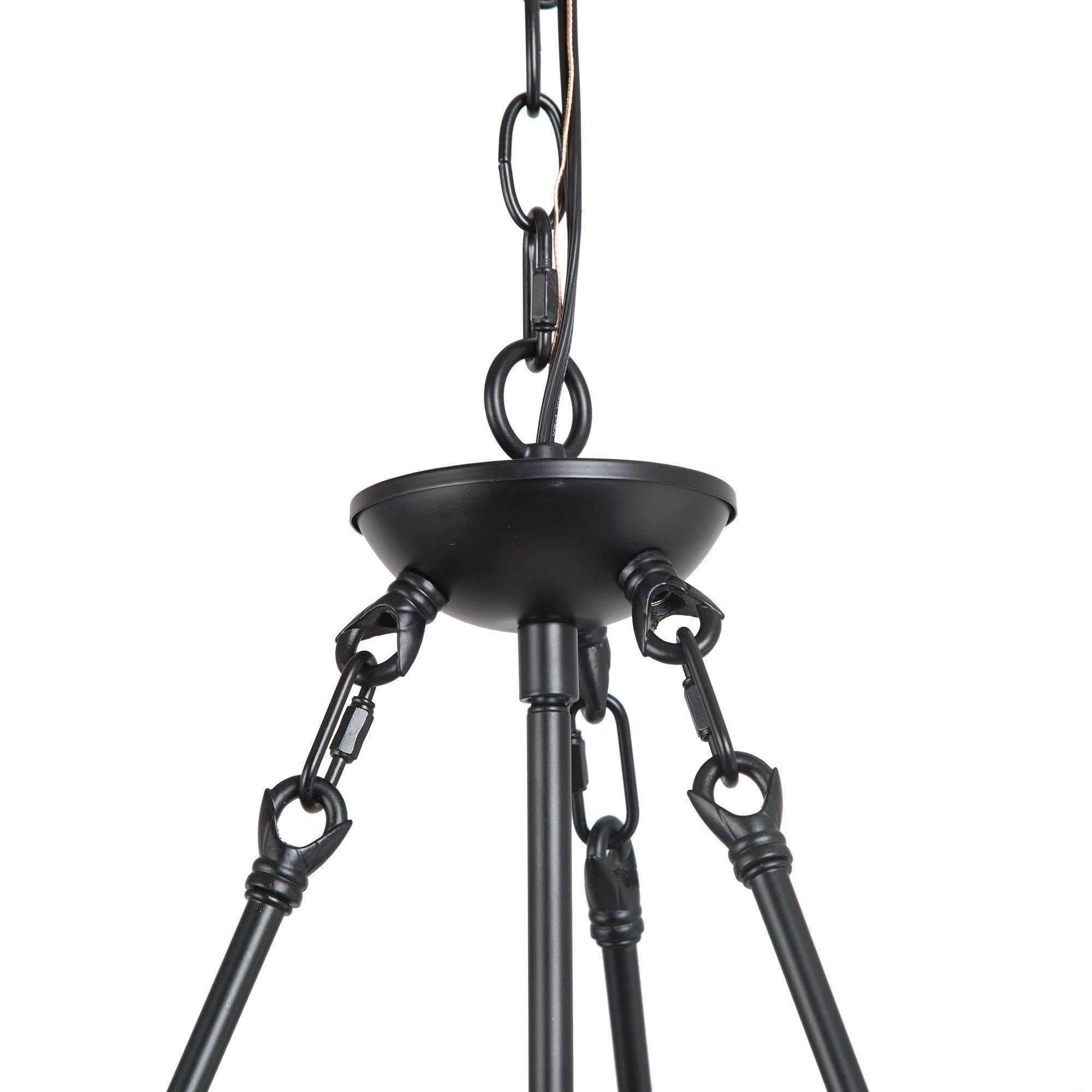 LNC 5-Light Matte Black and Distressed Wood Drum Lantern Farmhouse Chandelier
