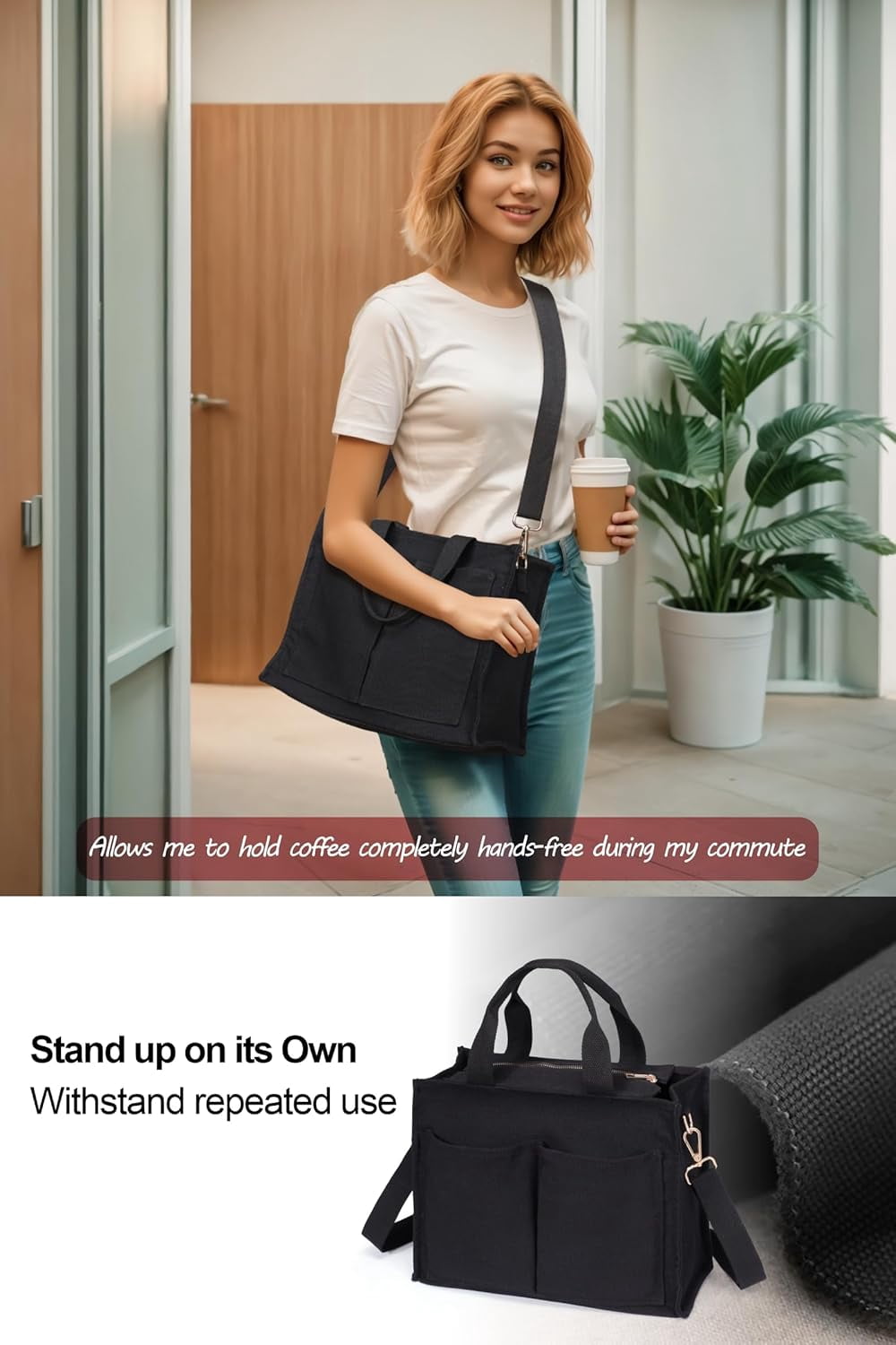 College Tote Bag for Women - Crossbody Canvas Tote Bag with Zipper & 7 Pocket for Work College Teacher Nurse Gift