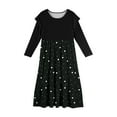 thumbnail image 5 of Abcomgle Girls Beach Dress Casual Patchwork Ruffle Long Sleeve Maxi Dress Polka Dot Crew Neck Sundresses Basic Tiered Dresses with Pockets,11-12 Years Black, 5 of 5