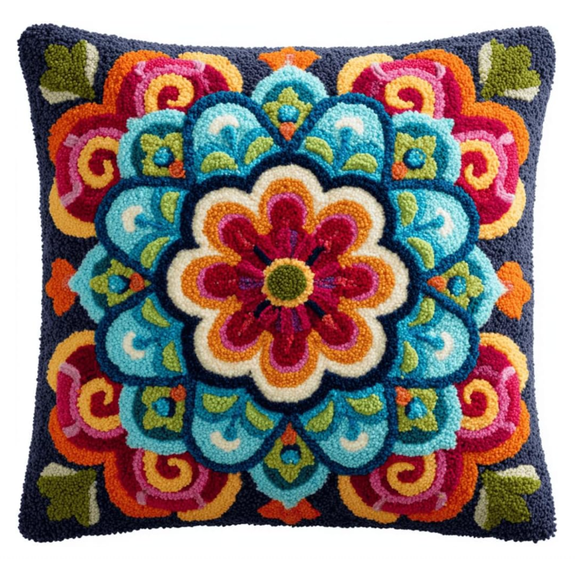 Latch Hook Kits For Adults Kids,Beginners Flower DIY Latch Hook Pillow Kit Rug Kits Cross-Stitch Embroidery Cushion For Home Sofa Decoration 17X17in.