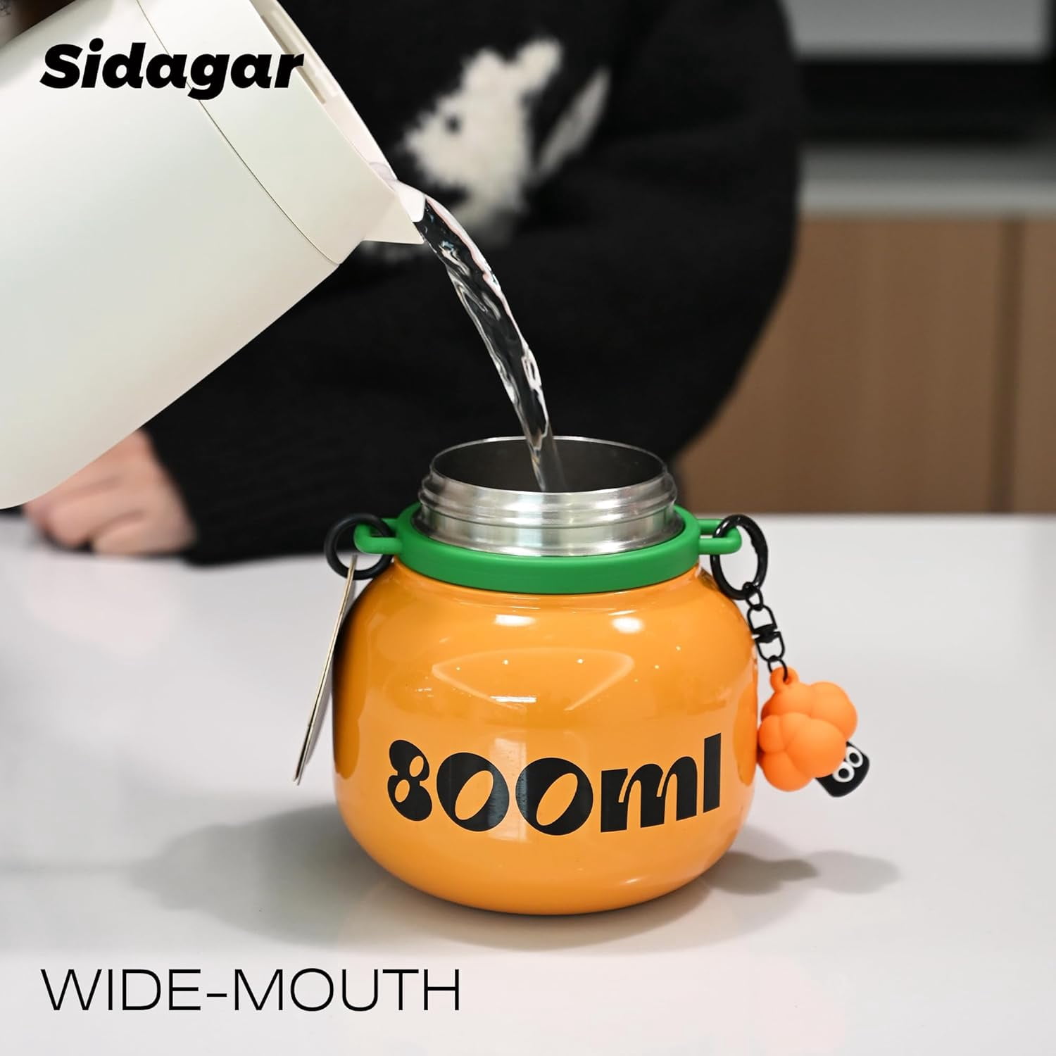 Sidagar 27 oz Stainless Steel Vacuum Insulated Water Bottle with Straw and Carry Handle, Orange