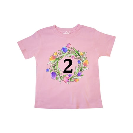 

Inktastic 2nd Birthday Tulip Flower Wreath Gift Toddler Boy or Toddler Girl T-Shirt