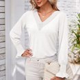 thumbnail image 3 of AherBiu Spring Causal Tops for Women Long Sleeve Crochet V Neck Comfy Loose Tshirt Tunic Blouse, 3 of 7