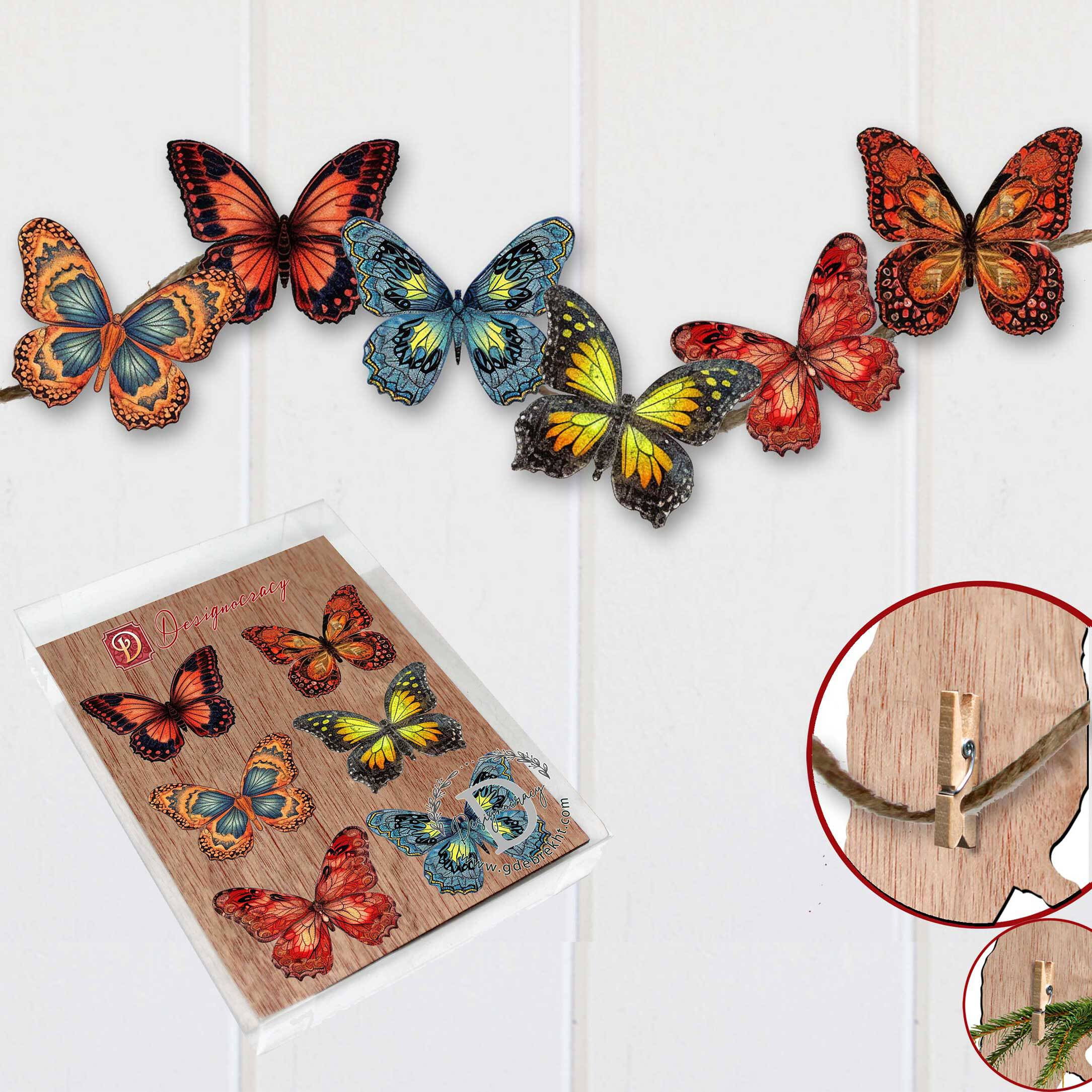 Summer Butterfly Decorative Wooden Clip-on Ornaments of 6 by G. Debrekht - Christmas Decor - 8090012-2C-S6
