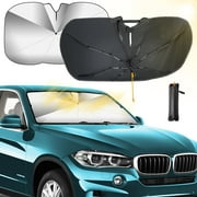 Qoosea Car Sun Shade for Windshield, 360 Rotation Bendable Shaft Foldable Car Umbrella Front Windshield Shade Block UV Sunshade Cover, Sun Sheets for Car, 57''x 31''