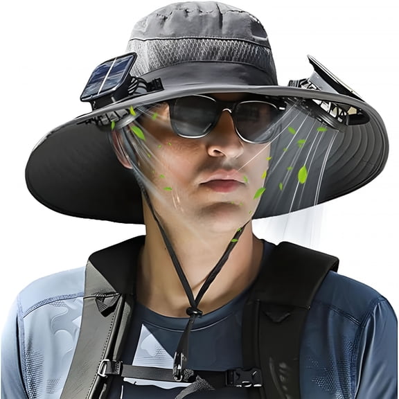 TELOLY Sombrero Con Ventilador Solar, Solar Fan Hat, Wide Brim Sun Hat with 2 Detachable, for Outdoor Fishing, Hiking Gardening