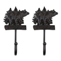 Pack Of 2 Cast Iron 9"H Rustic Forest Black Bear By Pine Trees Forest Wall Hooks