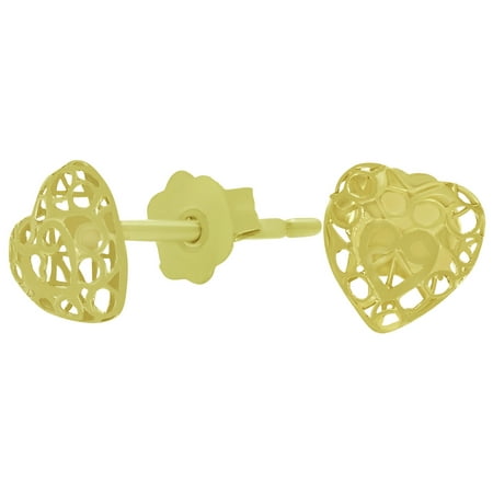 American Designs 10kt Solid Yellow Gold Heart Love Stud 6 mm Earrings 3 Dimensional (3D)