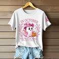 thumbnail image 3 of T-Shirt Graphique pour Femmes, T-Shirt de Sensibilisation au Cancer du Sein avec Imprimé Vintage, Haut à Manches Courtes et Col Rond Confortable pour Femmes, Mélange Polyester Spandex pour Usage Quotidien, 3 of 3