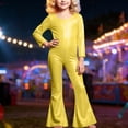 thumbnail image 2 of Krdevn Kids Shiny Stretch Jumpsuit, Long Sleeve Round Neck Flare Bell Bottom Dancewear for Boys Girls Stage Performance,Gold, 2 of 4