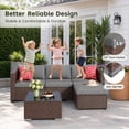 thumbnail image 4 of Patio Furniture Set, 5-Piece Outdoor Conversation Set with Tempered Glass Bistro Coffee Table & Plush Cushions, All-Weather PE Wicker, Rust-Resistant Metal Frame, Gray, 4 of 8