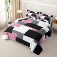 thumbnail image 3 of Castle Fairy Retro Offset Rectangle Block Twin Quilt Set 2 Pieces,Geometric Abstract Mosaic Twin Coverlet Set,Dusty Pink Gray Black,1 Bedspread and 1 Pillowcase, 3 of 7