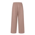 thumbnail image 4 of KDDYLITQ Linen Pants Women Petite Wide Leg High Waisted Pants Flowy Casual Baggy Drawstring Palazzo Trousers Light pink S, 4 of 5