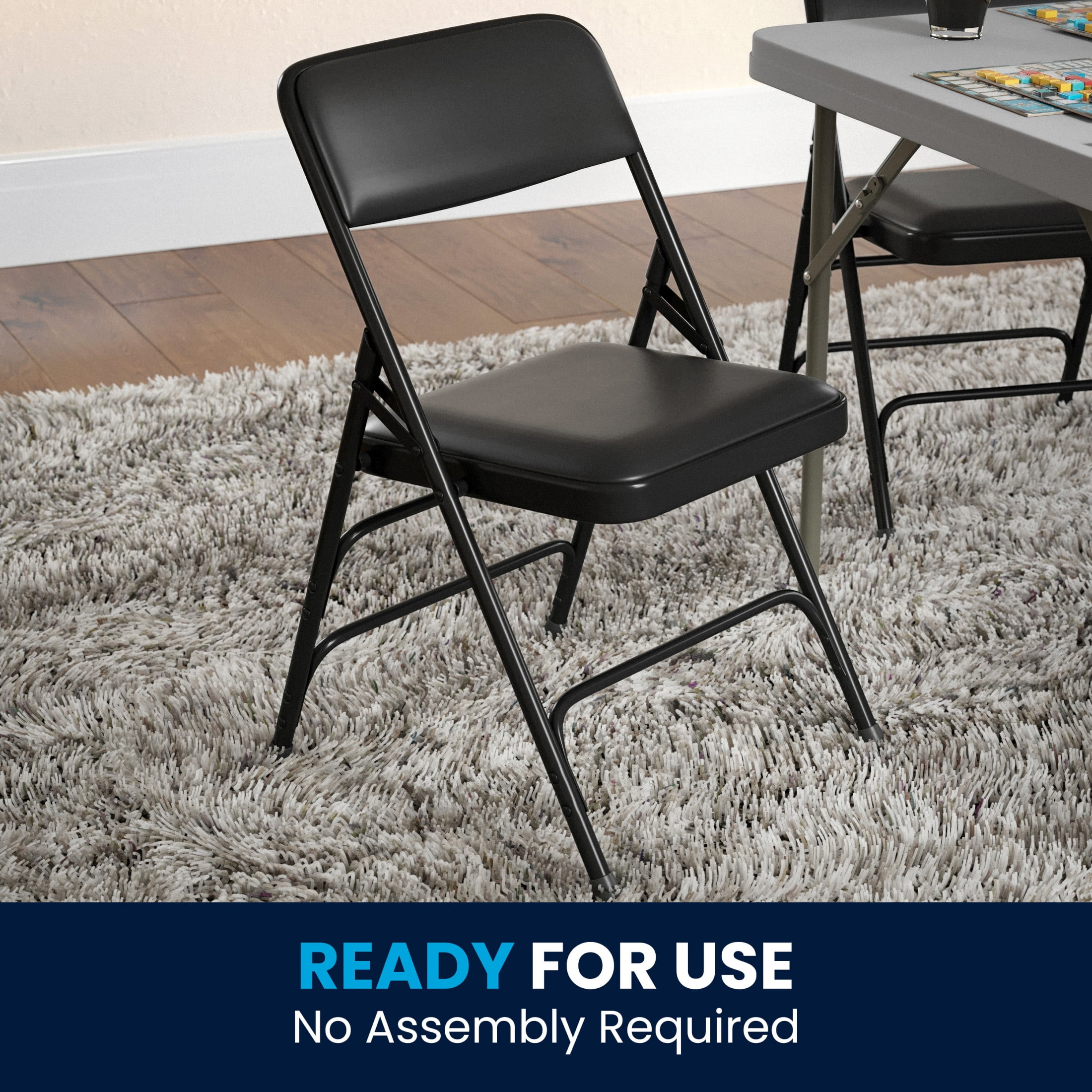 Flash Furniture Hercules Folding Chairs – 4 Pack Curved Triple Braced Metal Chairs, Black Fabric, 300lb Capacity