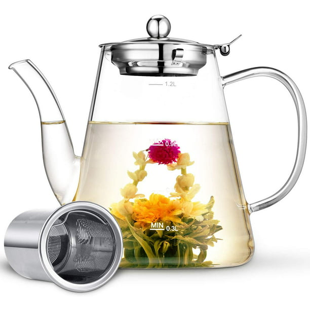 Théière en verre avec infuseur amovible, bouilloire à thé sans danger pour  la cuisinière, théière en fleurs et en vrac 