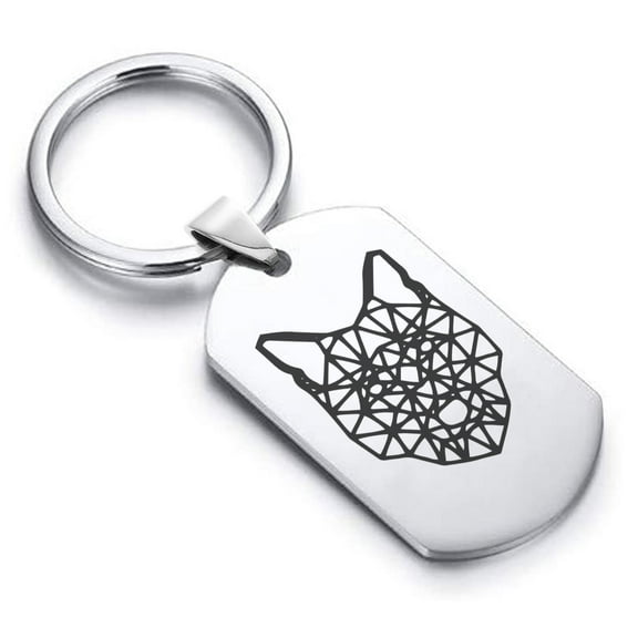 Stainless Steel Geometric Polygon Wolf Animal Dog Tag Keychain Circle Ring