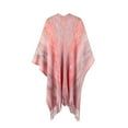 thumbnail image 4 of Xfvqtps Women Cape with Hole Mixed Colors Stripe Large Size Open Front Tassel Hem Plush Pompom Classical Warm Loose Windproof Coldproof Warm Winter Shawl Wraps Pink, 4 of 8