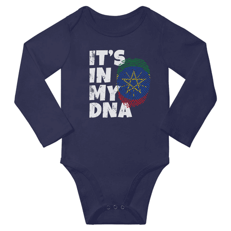 

It s In My Ethiopian DNA Baby Long Sleeve Romper Bodysuit (Navy 12 Months)