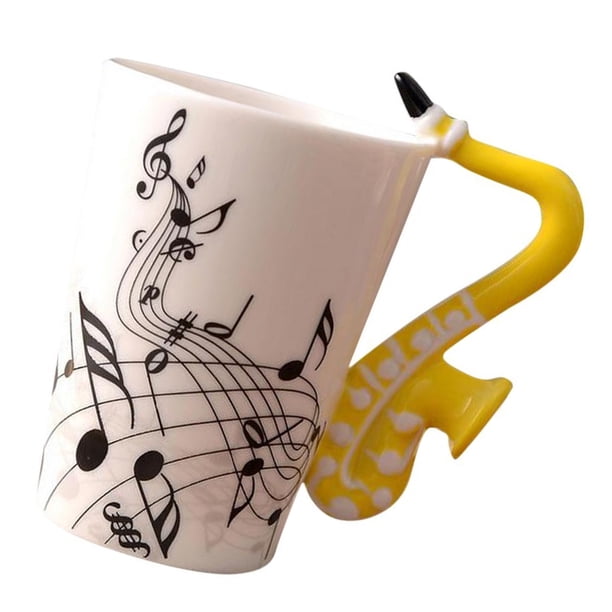 Injueey Tazas de cerámica para leche, taza elegante con notas musicales para té con leche y jugo, taza de jugo fácil de limpiar, saxofón Type3 NO3