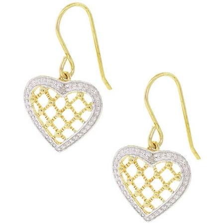 Pori Jewelers Diamond Accent Sterling Silver Gold-Plated Heart Fish Hook Earrings