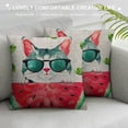 thumbnail image 3 of Nawypu  Hello Summer Pillow Decorative Pillow Cover Cute Watercolor Cat in Sunglasses Eating Watermelon Throw Pillow Case French Decor Rustic Cushion Cover for Sofa Couch, 3 of 5