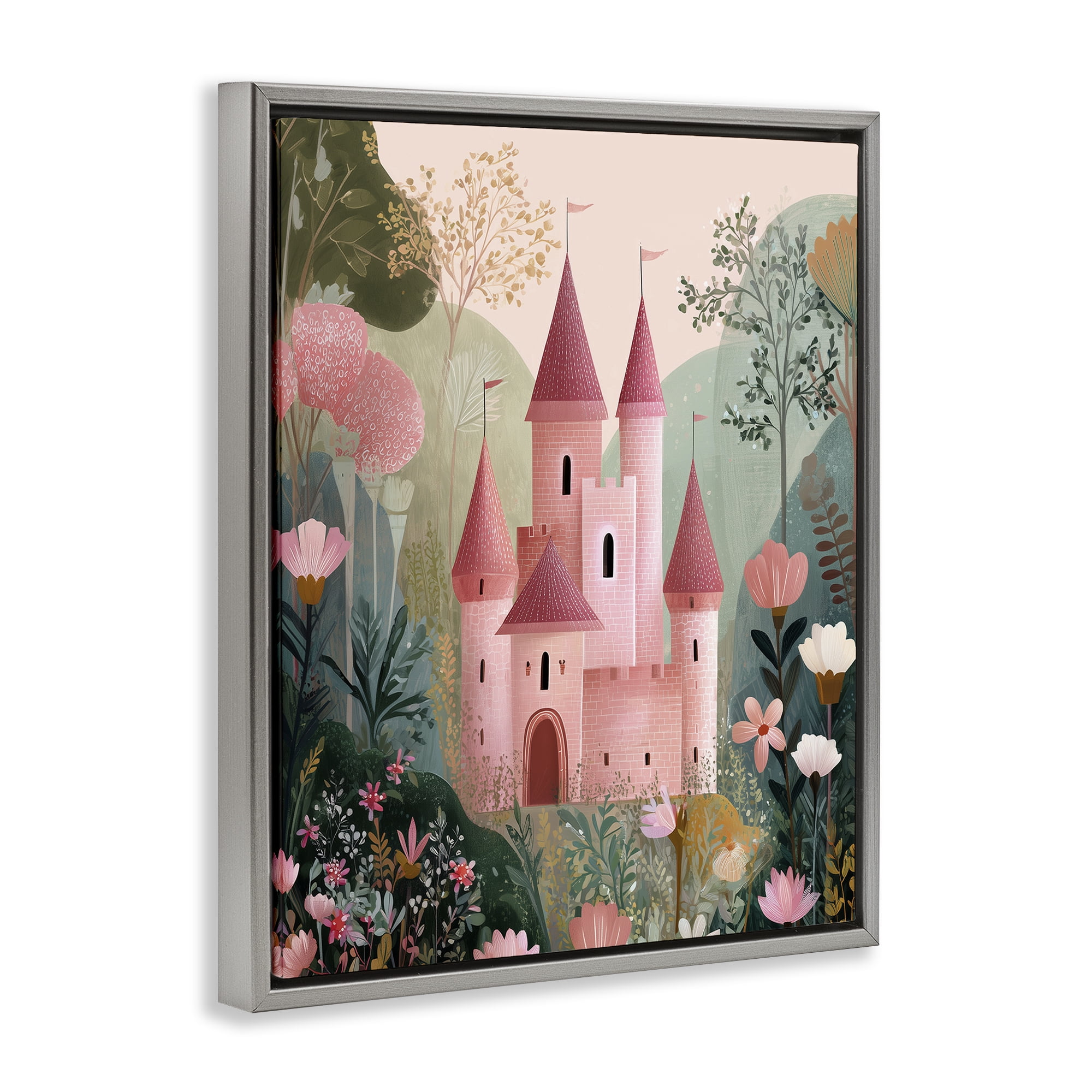 Stupell Industries Castle For A Princess Gray Framed Floater Canvas Wall Art, design by Christine Simpson Art