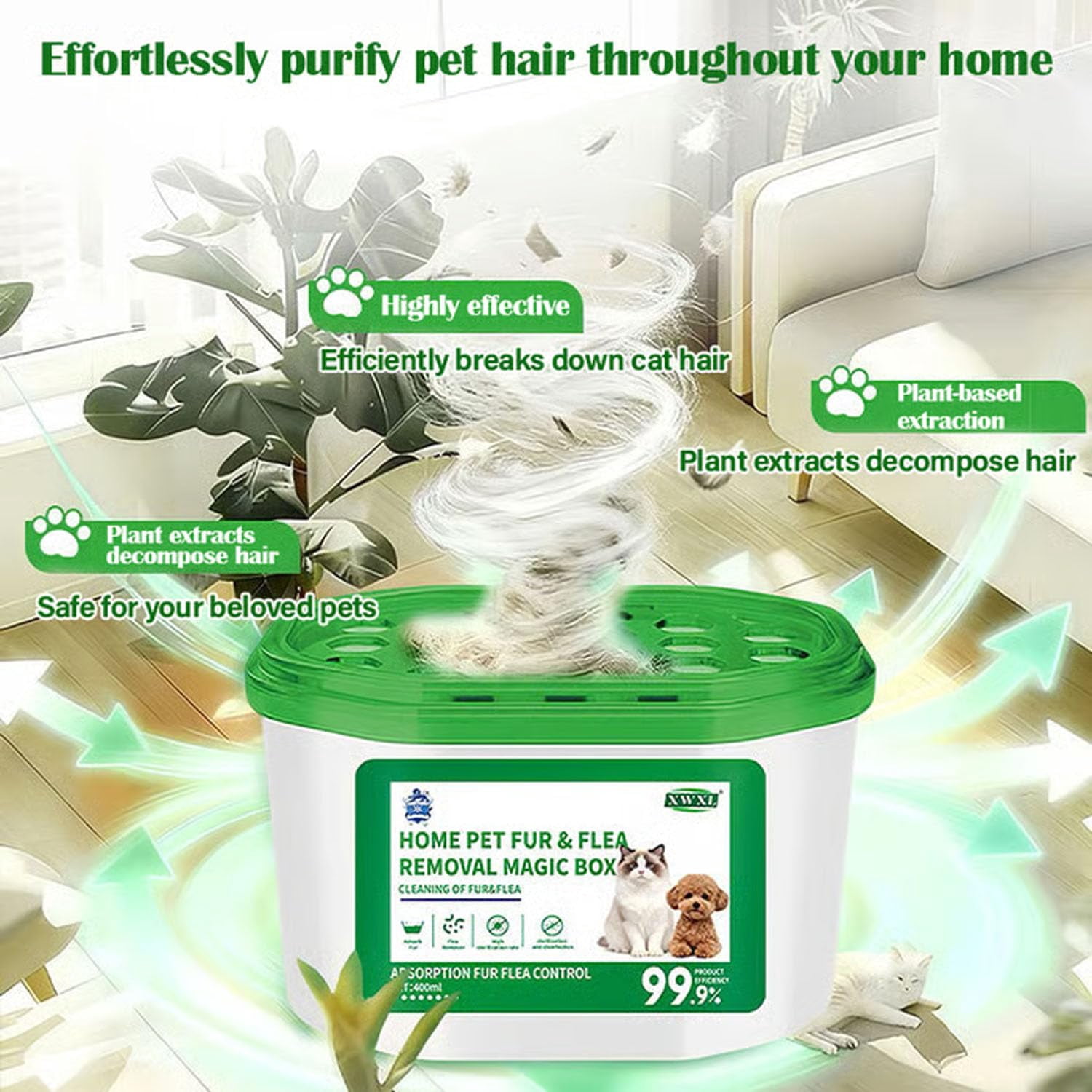 Home Pet Fur & Odor Removal Magic Box, Portable Indoor Air Purifier for Pet Hair, Dust & Odor, Bedroom & Living Room Dust Collector