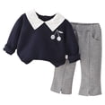 thumbnail image 1 of Odeerbi 1-5 Años Niñas Conjunto de Algodón Cuello Abotonado Tops de Manga Larga Pantalones Anchos Conjunto de Dos Piezas, 1 of 8