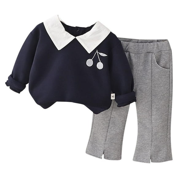 Odeerbi 1-5 Años Niñas Conjunto de Algodón Cuello Abotonado Tops de Manga Larga Pantalones Anchos Conjunto de Dos Piezas