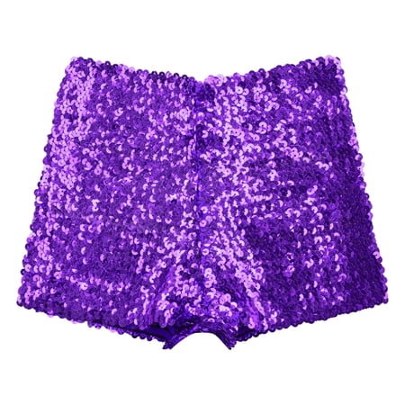 Miutii Kids Girls Sequins Dance Shorts Athletic Hip Hop Jazz Tap Performance Costume Tumbling Yoga Purple 110-120/11