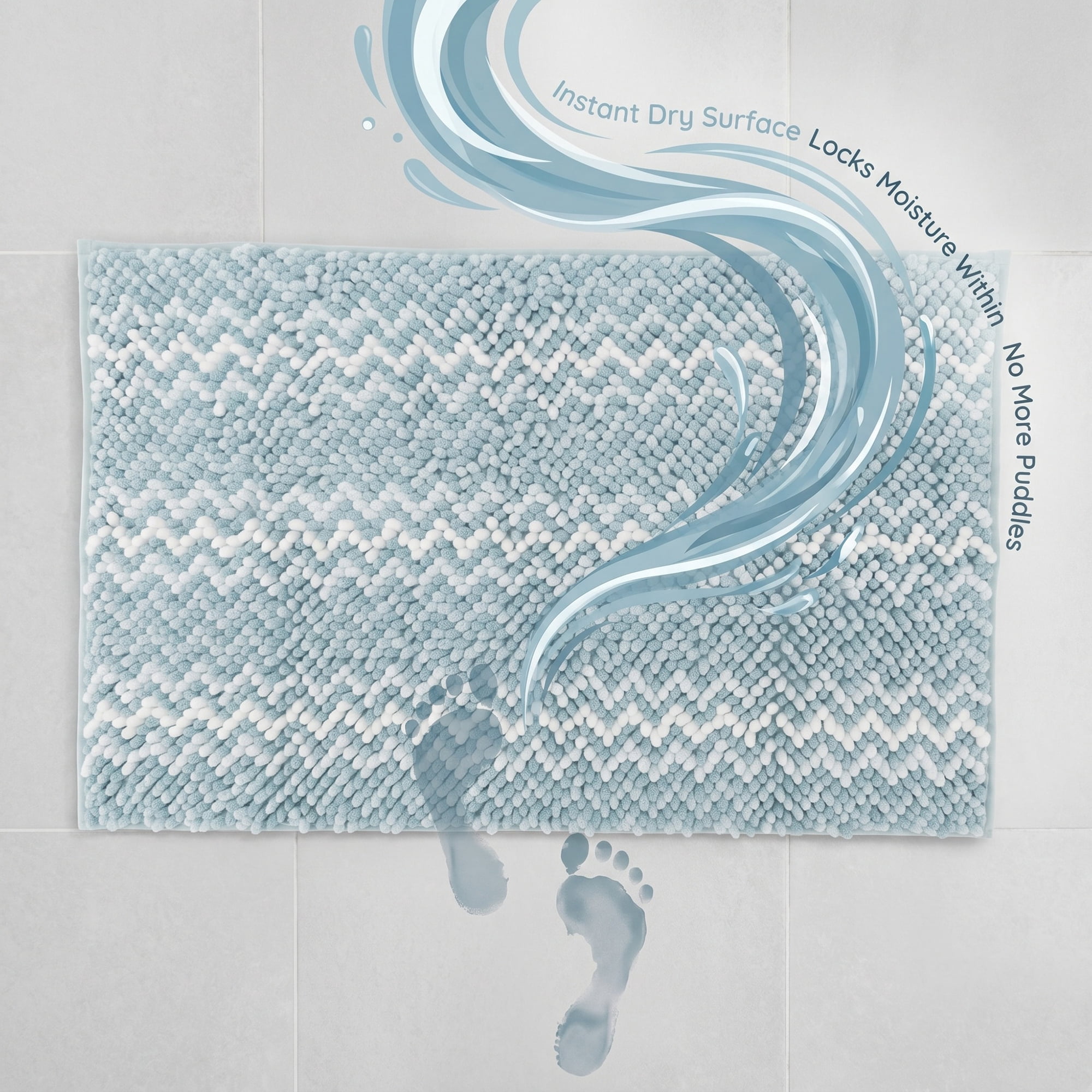 Unique Bargains Ultra Soft Non Slip Machine Washable Chenille Bath Mat Blue 32" x 20"