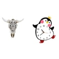 thumbnail image 1 of Escultura tribal de cabeza de toro y pingüino de dibujos animados, reloj de pared de madera, arte decorativo para colgar en la pared, para dormitorio,, 1 of 8
