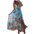 thumbnail image 2 of IDALL Summer Dresses,Maxi Dresses Women's New Summer Casual Bohemian V-neck Waist And Swinging Beach Banquet Dress Boho Dresses,Sundresses for Women,Casual Dresses Blue Dress L, 2 of 6