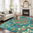 thumbnail image 3 of Turkish Flower Washable Living Room Rugs 5'x7', Vintage Abstract Low Pile Throw Large Area Rugs Non-Slip Sturdy Edge Binding Carpet for Dining Room Bedside Kitchen, 3 of 9