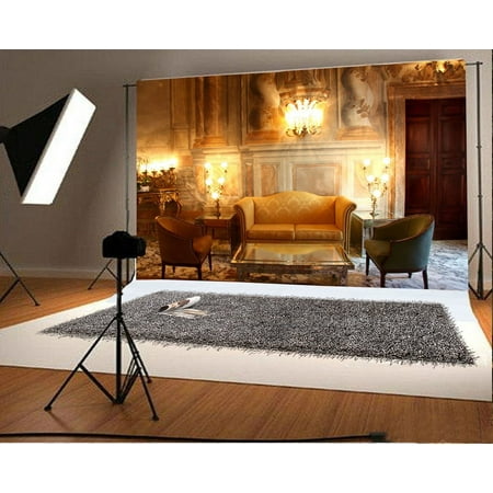 Image of MOHome Interior Design Backdrop 7x5ft Photography Background Classical Style Room Table Lights Sofa Retro Wallpaper Photos Video Studio Props
