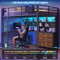 thumbnail image 3 of Loft Bed Full Size with L-Shaped Desk and 6 Storage Drawers and LED Lights, Metal Loft Full Beds with Charging Station, Bookcase Storage, 2 Shelves, Clothing Rack and Ladder for Teen, Black, 3 of 11