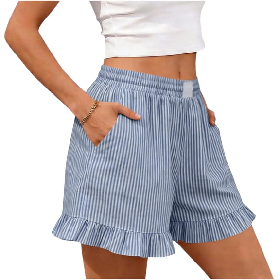 Dresfit Womens Boxer Shorts Plaid Gingham Shorts 2026 Summer Ruffle Baggy Beach Pajama Shorts with Pocket Lightweight Wide Leg Travel Pajama Bottoms 2XL
