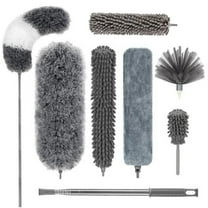 Microfiber Feather Duster (8pcs) with 100" Extension Pole, Washable Reusable Bendable Dusters,Household Cleaning Dusters for Cleaning Ceiling Fan, High Ceiling, TV, Blinds, Cars,Gray