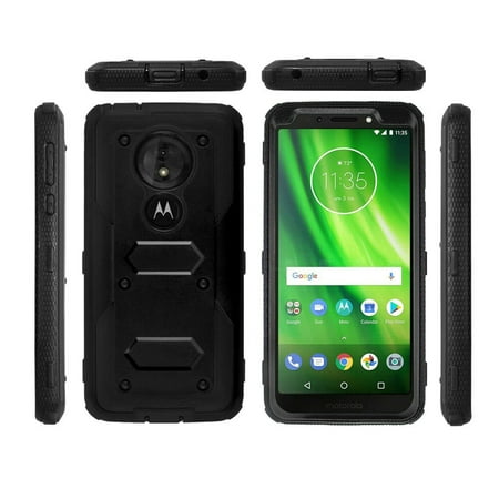 Goldcherry For Moto G6 Play Case,Moto E5 Case,Heavy Duty Full Body Shockproof Protective Hard Shell Cover with Swivel Belt Clip Kickstand Case Cover for Moto G6 Play (Black)