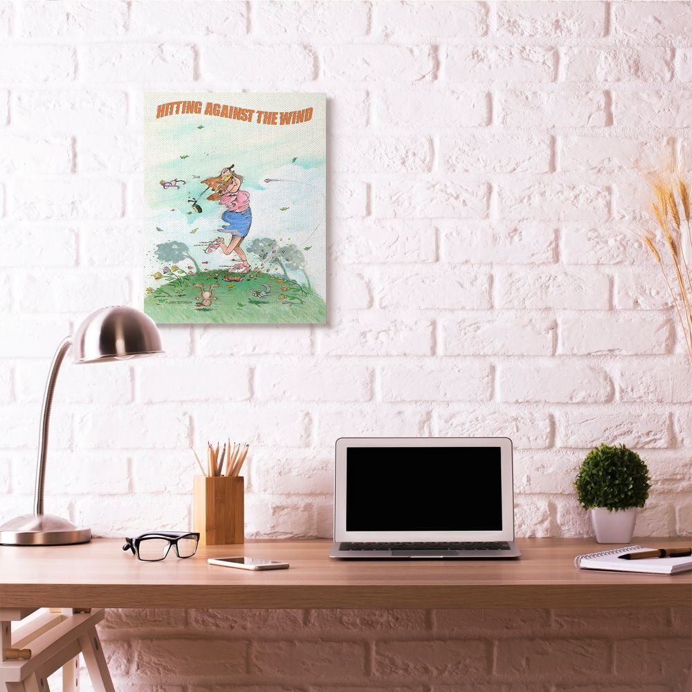 Hitting Against The Wind Funny Golf Cartoon Sports Design Oversized Stretched Canvas Wall Art by Gary Patterson