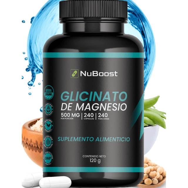 Glicinato de magnesio puro 500 mg para aliviar el estrés, complejo de magnesio calmante 240 cápsulas