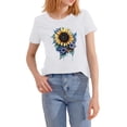 thumbnail image 5 of ZHISHIMINGJUN Smocked White Shirt with Few Small Blue Flowers Clustered Around A Blue Flower Semi-Formal Round Neck Short Sleeve Resort Wear for a Luxe Look, 5 of 6