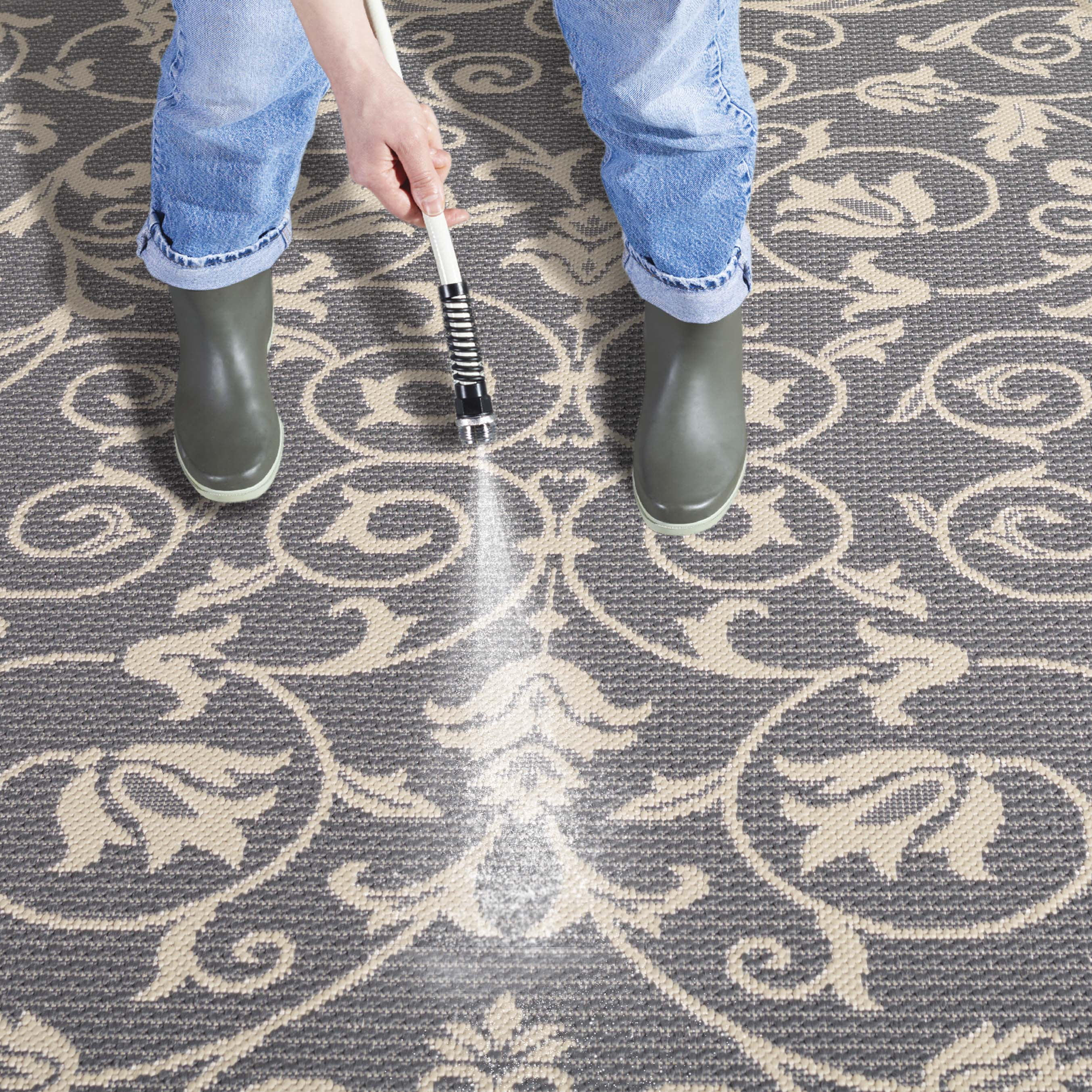 Safavieh Courtyard Nanda Botanical Indoor/Outdoor Runner Rug, Gray/Natural, 2'3" x 14'