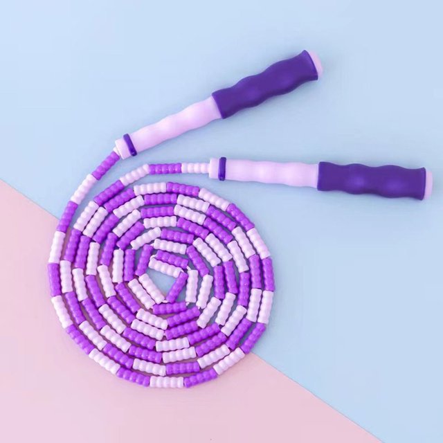 Adjustable Beaded Jump Rope, Soft Segmented Skipping Rope with Anti-Slip Handles for Fitness Training
