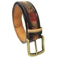 thumbnail image 3 of Men's 1-1/2" Wide Tan Leather Floral Tooled Casual Jean Belt 26FKBrown, 3 of 3