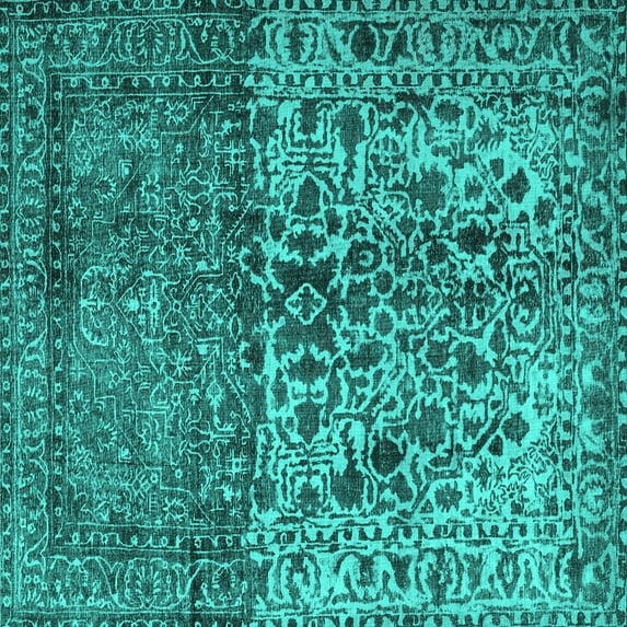 Ahgly Company Indoor Square Persian Turquoise Blue Traditional Area Rugs, 7' Square