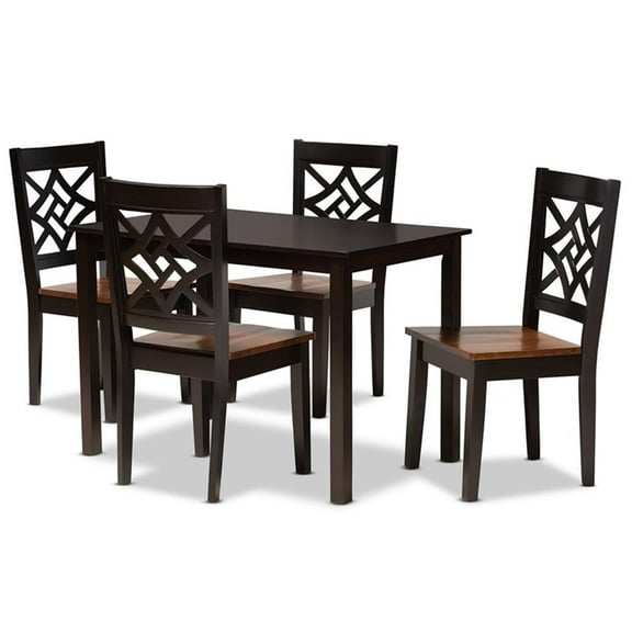 Bowery Hill Dark Brown and Walnut Finished Wood 5-Piece Dining Set