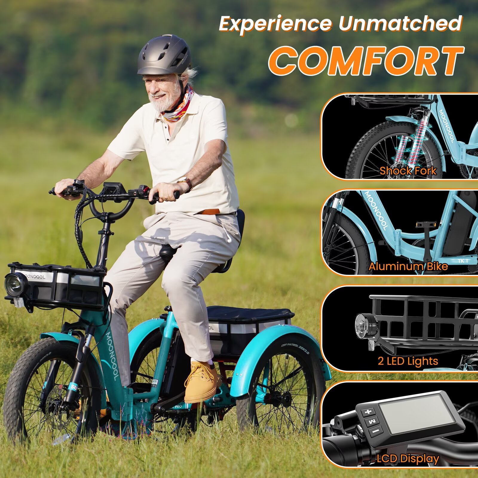 Lilypelle  Folding Electric Tricycle for Adults, Peak 1000W Motor 48V Foldable Ebike Electric Trike, 20" Fat Tire 3 Wheel Electric Bicycle with Front & Rear Baskets & Pet Carrier
