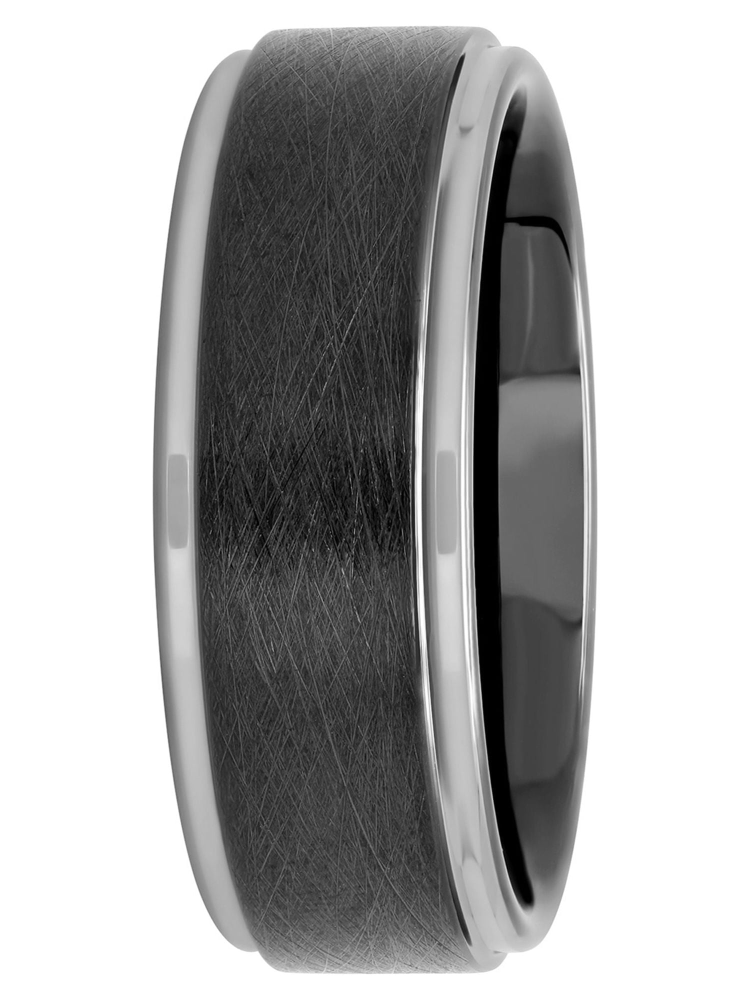 Brilliance Fine Jewelry Men's Black Two-Tone Tungsten Frozen Finish Step Edge 8MM Wedding Band - Men's Ring