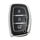 thumbnail image 1 of Funda de Llave de Auto de Silicona TPU - Negra Inteligente con Borde Plateado para Hyundai i10, i20, i25, i30, i40, ix20 - 3 Botones Control Remoto, 1 of 6